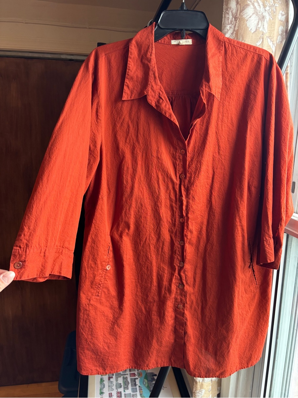 EUC Vintage Eileen Fisher Burnt Orange Red Cotton Button-Down Shirt | Women’s 1X